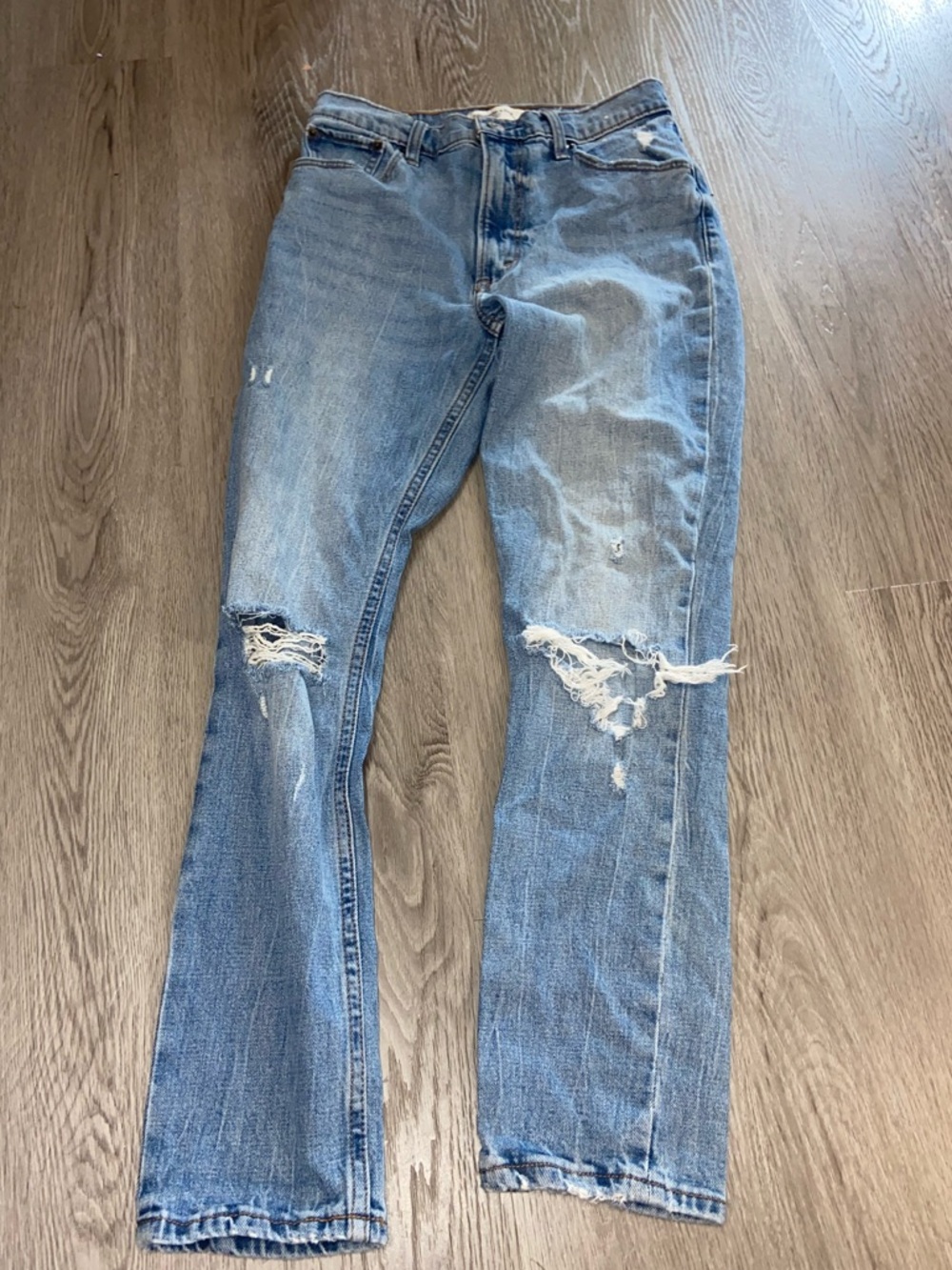 Abercrombie & Fitch Light Blue Distressed Straight Jeans